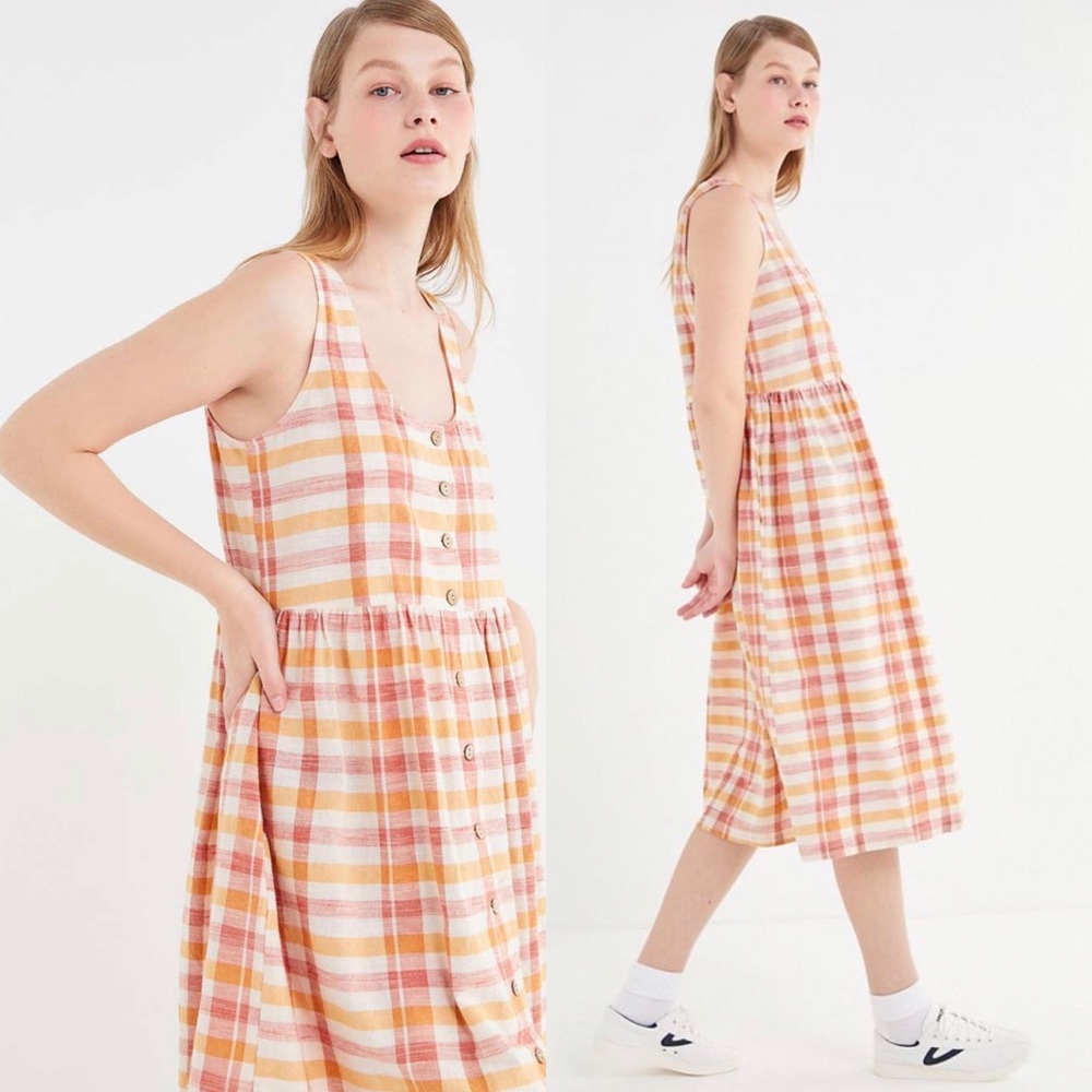 URBAN OUTFITTERS Liz Plaid Button Front Midi Dress - Picture 10 of 10